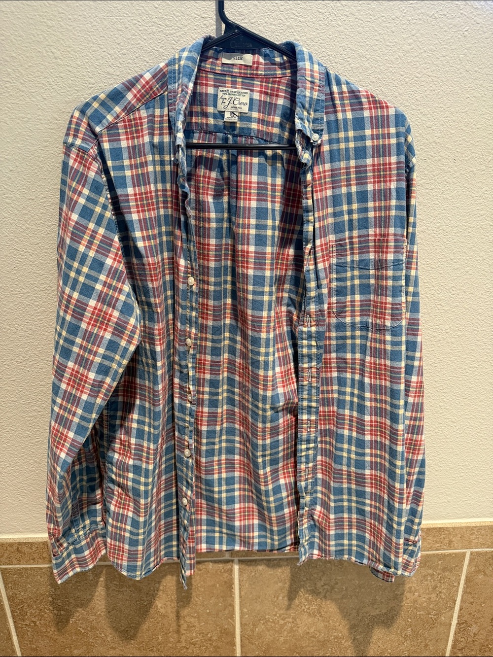 J. Crew Plaid Button-Down Shirt in Blue, Red & White